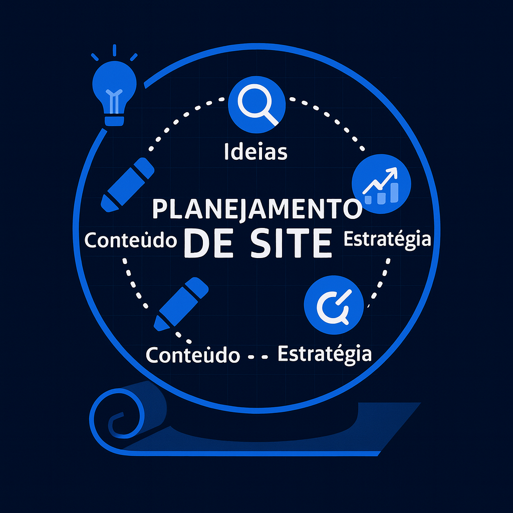 alt|Ilustração de planejamento de site: ideias, conteúdo e estratégia